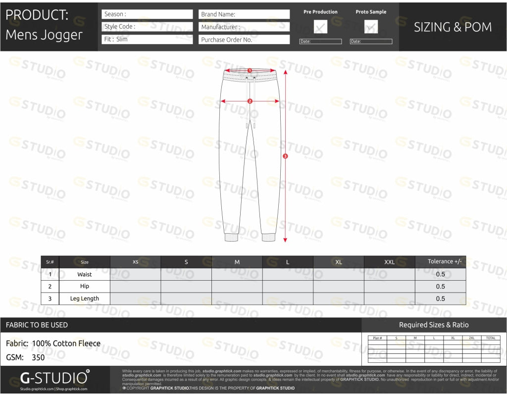 Mens Jogger Pants Tech Pack Template