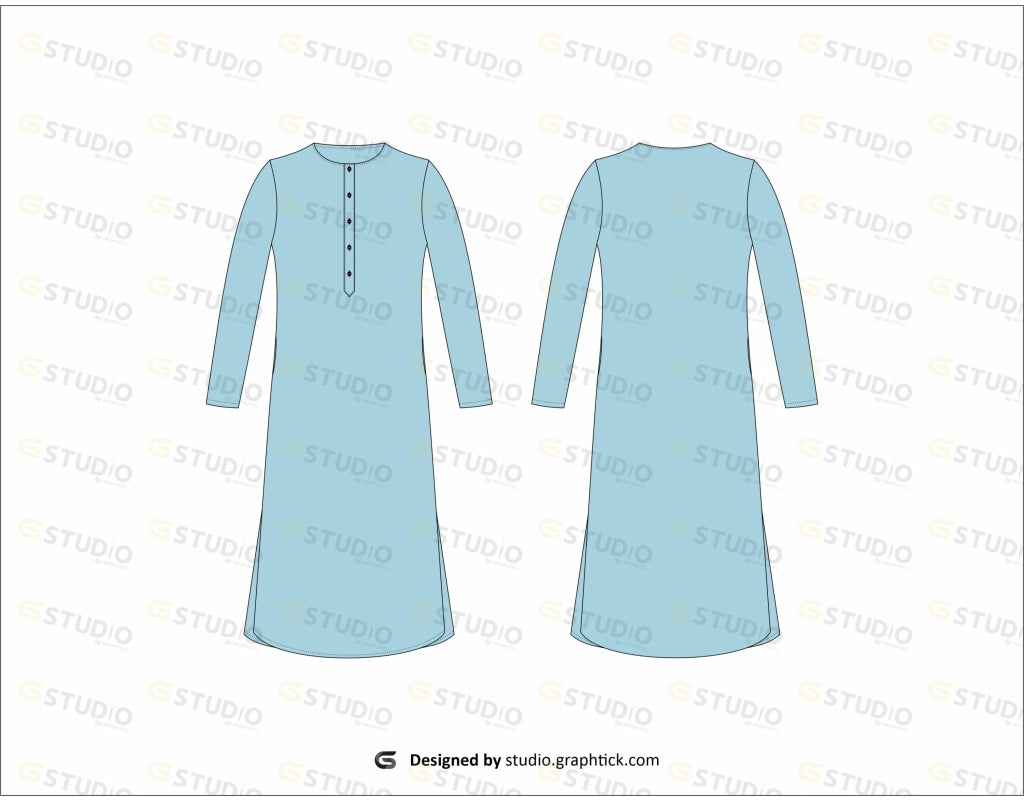 Mens Long Kameez Flat Sketch
