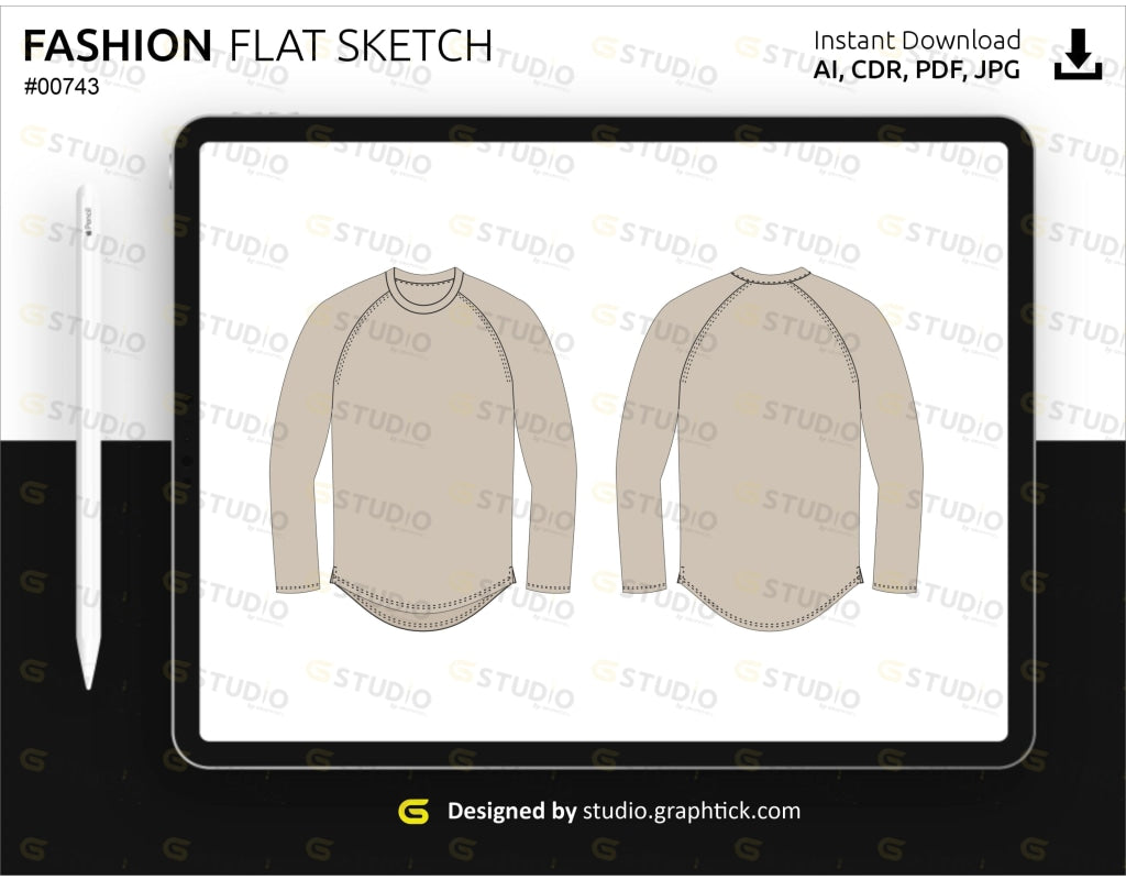Mens Long Sleeve Fitness Shirt Flat Sketch Full