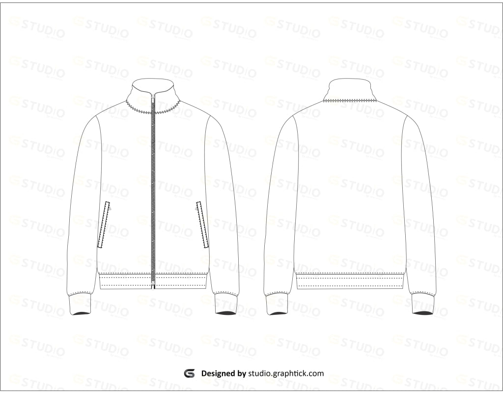 Mens Mock Neck Zipper Jacket Flat Sketch