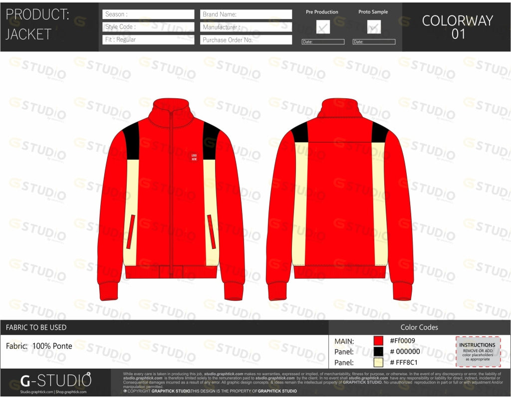 Mens Mock Neck Zipper Jacket Tech Pack Template