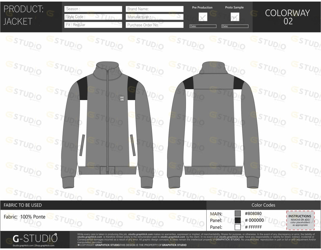 Mens Mock Neck Zipper Jacket Tech Pack Template