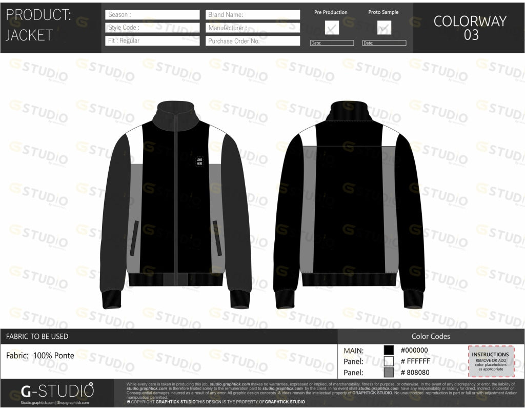 Mens Mock Neck Zipper Jacket Tech Pack Template