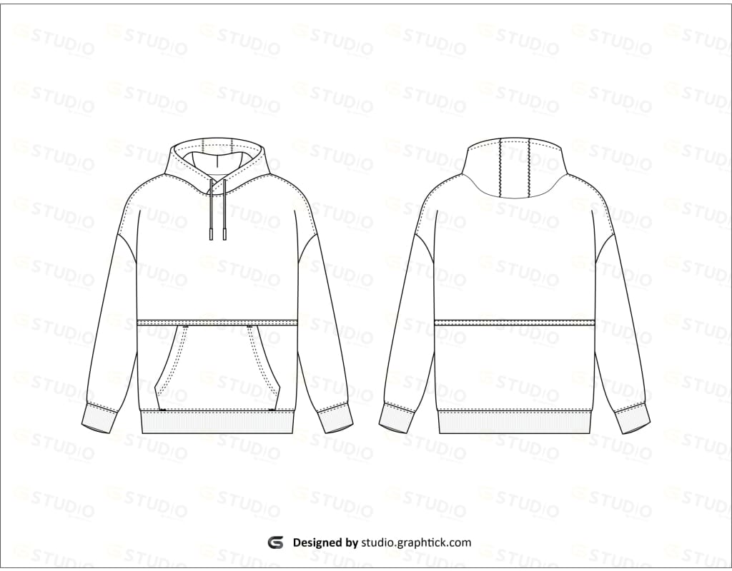 Mens Oversized Pullover Hoodie Flat Sketch