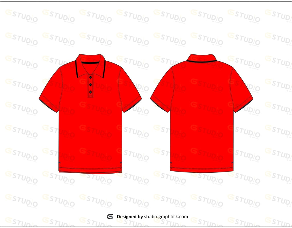 Mens Polo Tee Shirt Flat Sketch
