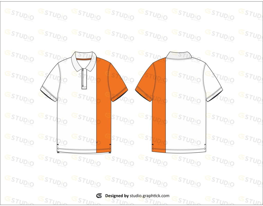 Mens Polo Tee Shirt Flat Sketch
