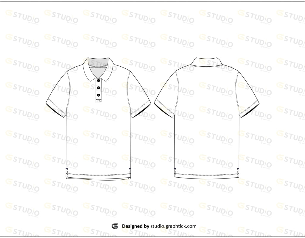 Mens Polo Tee Shirt Flat Sketch