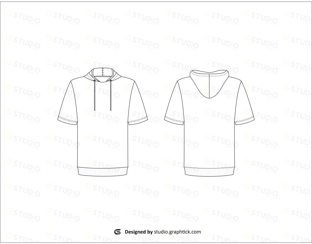 Mens Short Sleeve Hoodie Flat Sketch