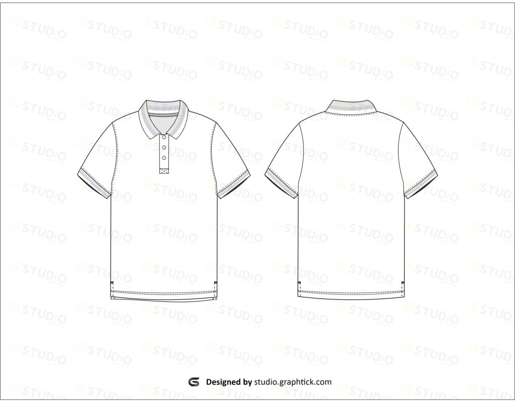 Mens Short Sleeve Polo Shirt Flat Sketch
