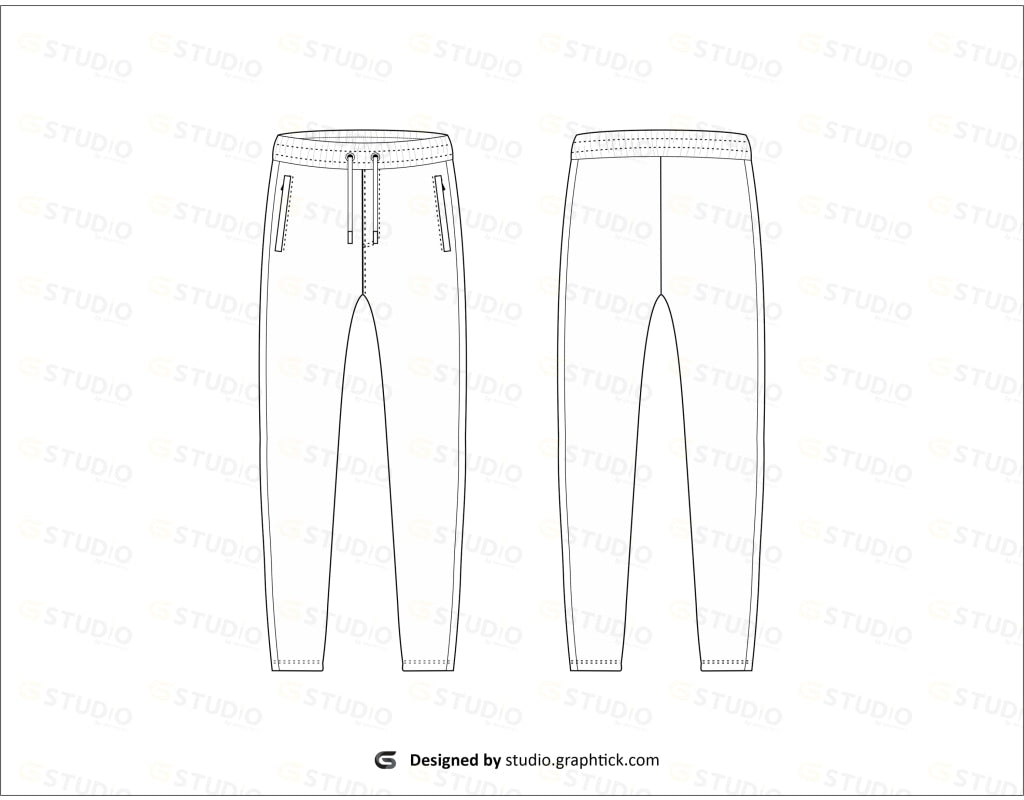Mens Side Panel Track Pants Flat Sketch Pant