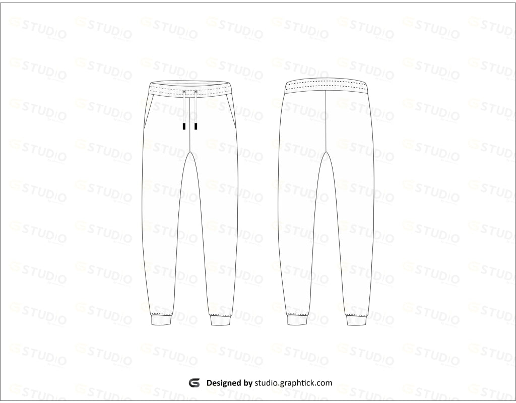 Mens Slant Pockets Jogger Pants Flat Sketch
