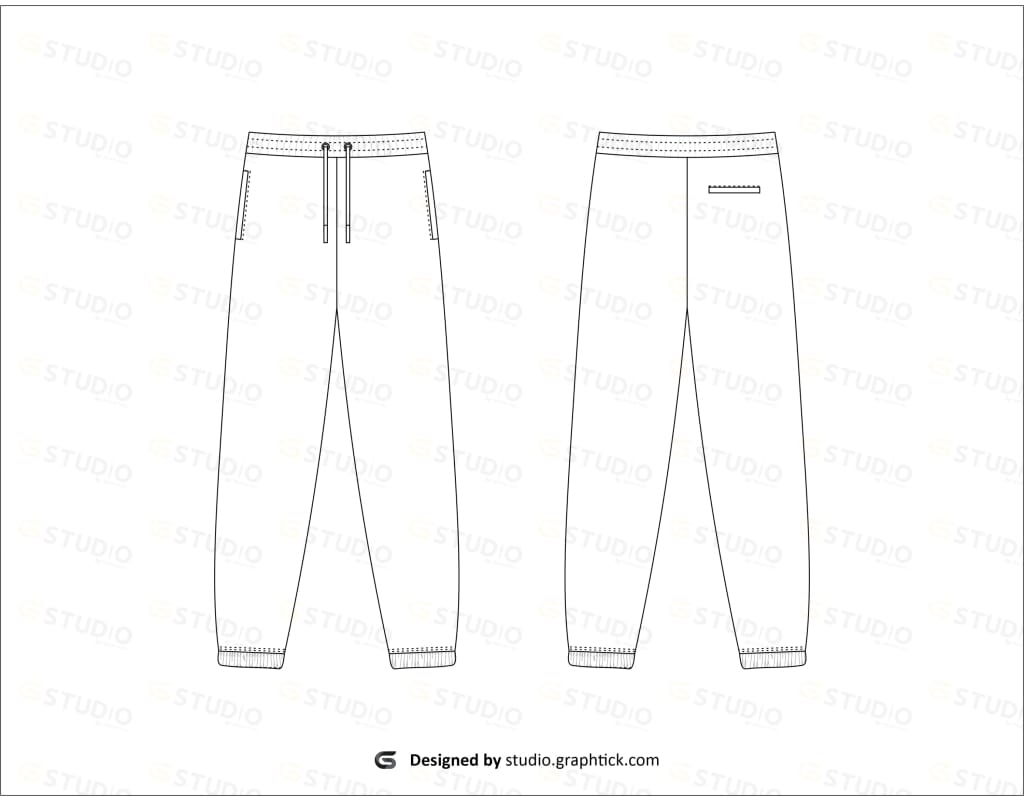 Mens Sweat Pants Flat Sketch Sweatpant
