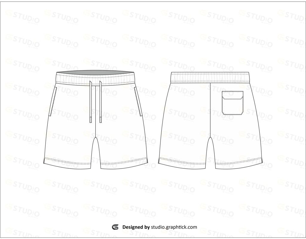 Mens Sweat Shorts Flat Sketch