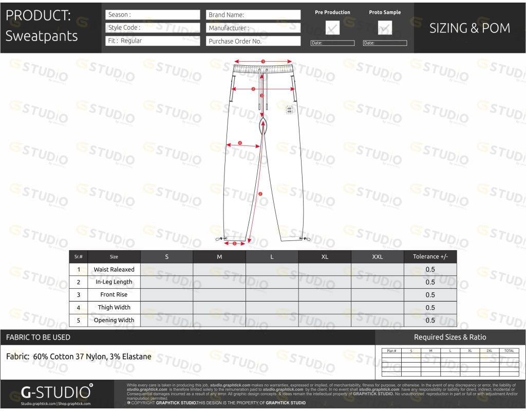 Mens Sweatpants Tech Pack Template