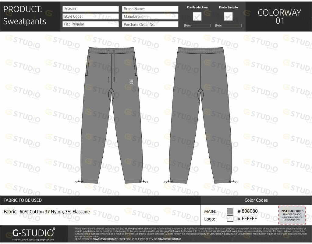 Mens Sweatpants Tech Pack Template