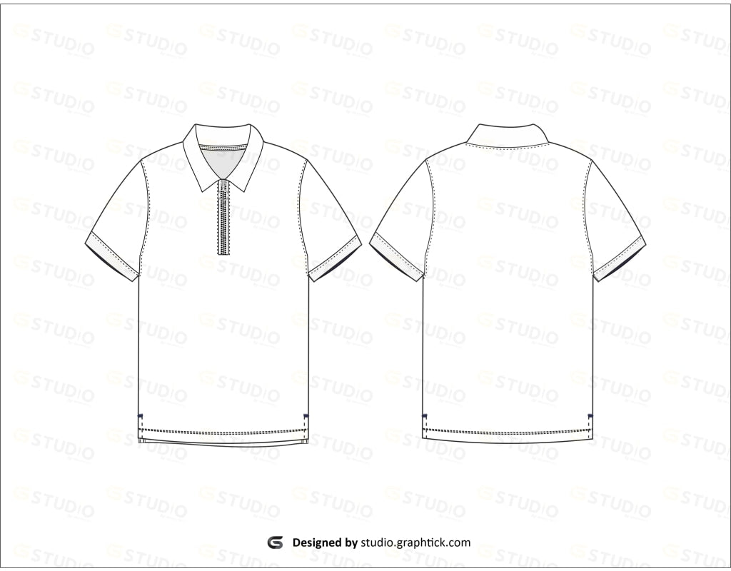 Mens Zip Up Polo Shirt Flat Sketch