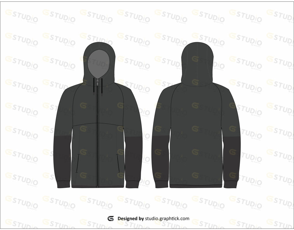 Mens Zipper Hoodie Flat Sketch