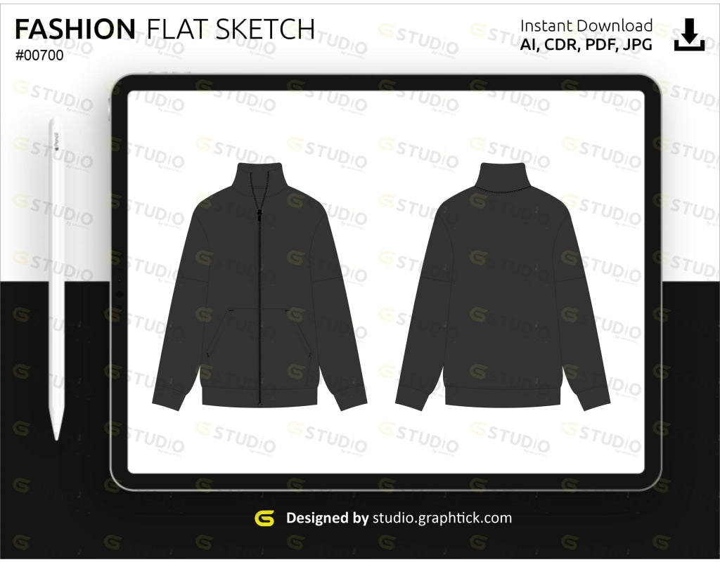 Mens Zipper Jacket Flat Sketch