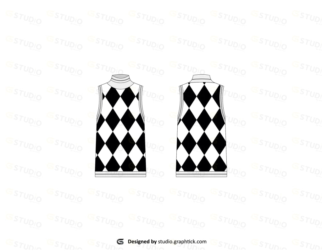 Mock Neck Sleeveless Sweater Flat Sketch Knit