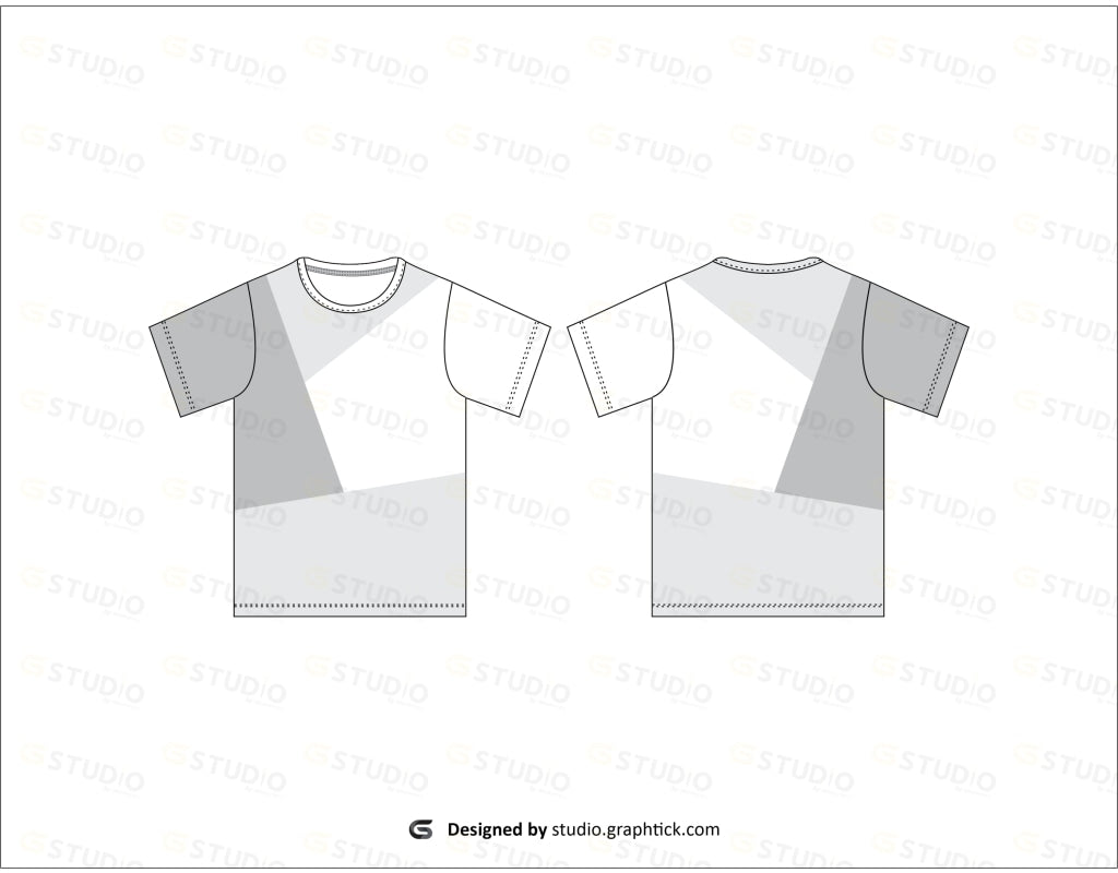 Panel Short Sleeve Tee Shirt Flat Sketch Mens