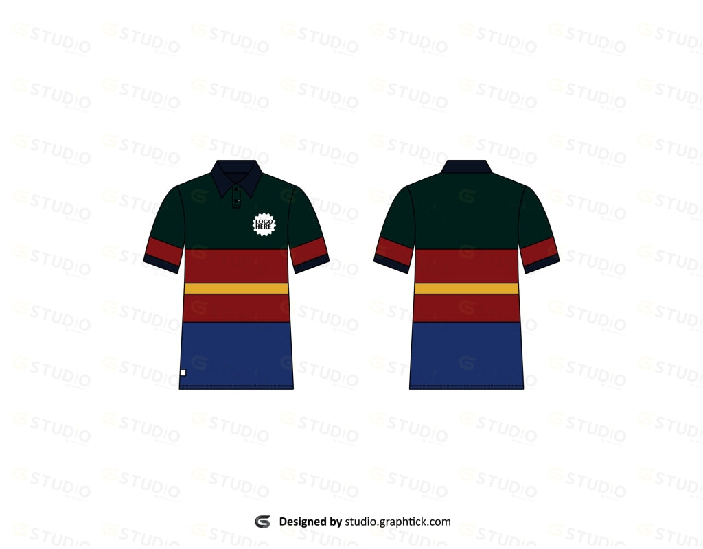 Paneled Polo Shirt Flat Sketch
