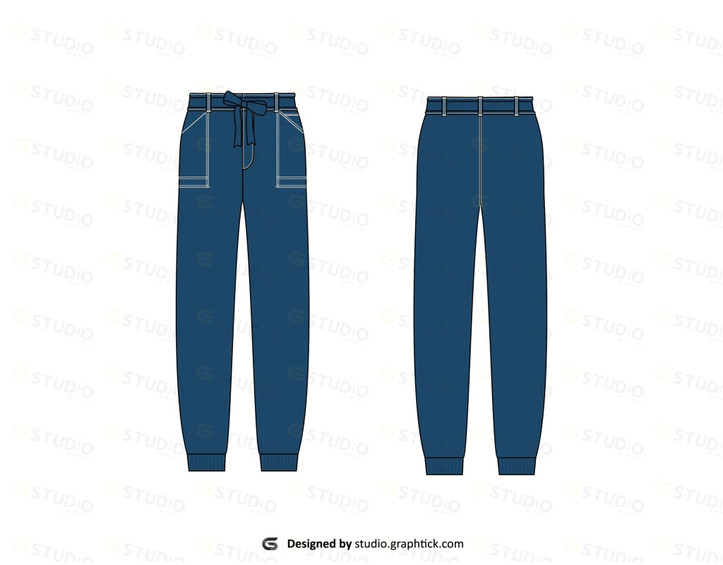 Paper Bag Jogger Jean Flat Sketch Womens Pants