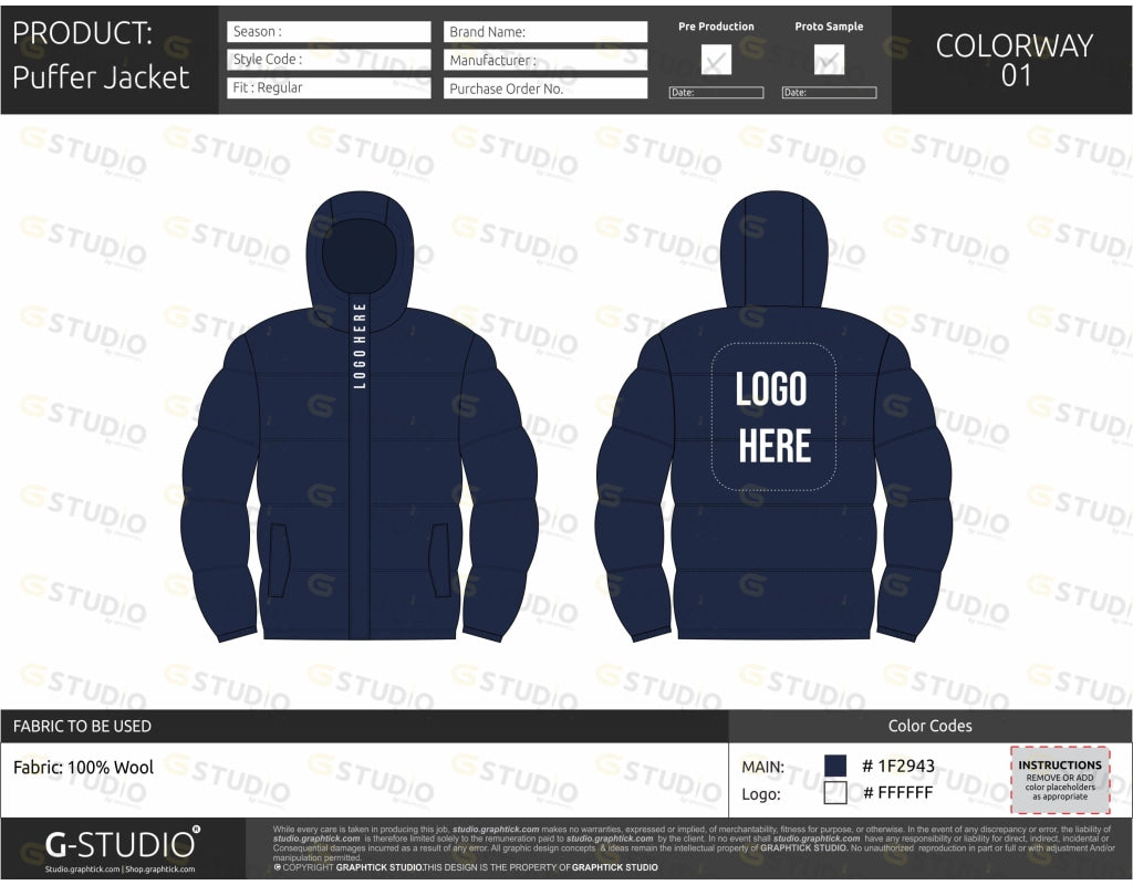 Puffer Jacket Tech Pack Template