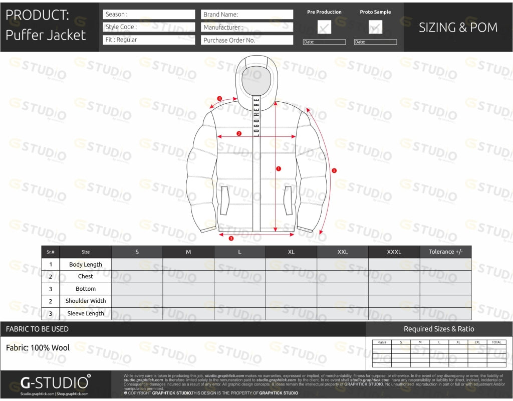 Puffer Jacket Tech Pack Template