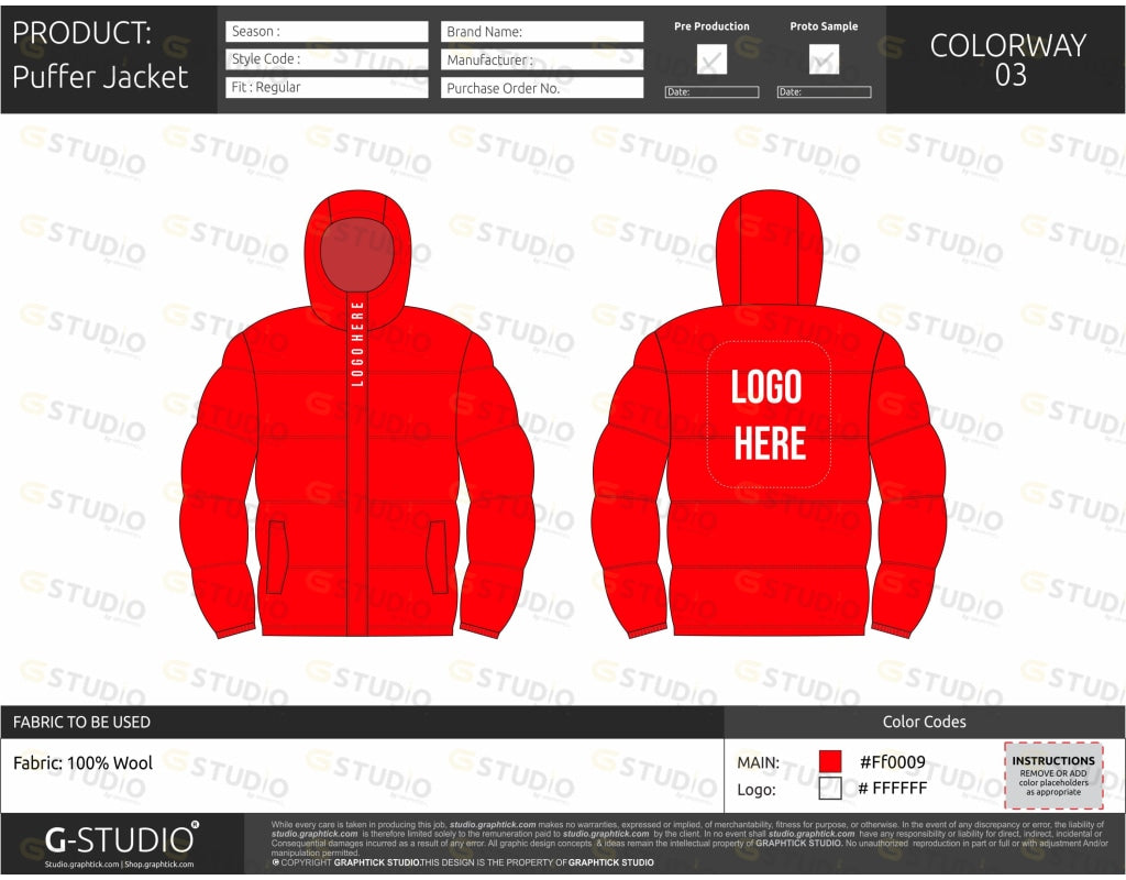 Puffer Jacket Tech Pack Template