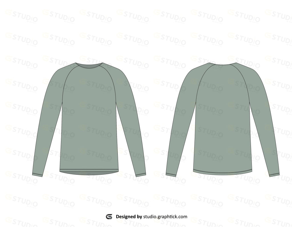 Raglan Sleeve Round Neck Tee Shirt Flat Sketch Full