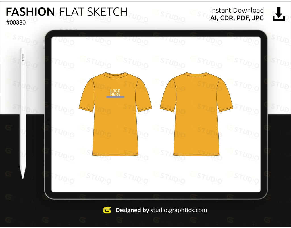 Short Sleeve Crew Neck Tee Shirt Flat Sketch