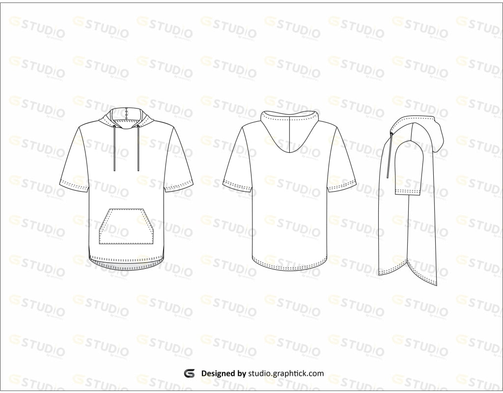 Short Sleeve Hoodie Flat Sketch
