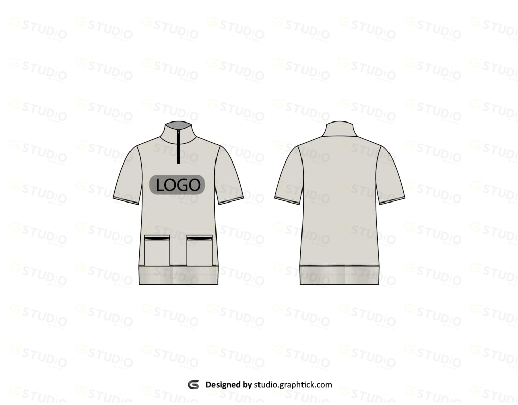 Short Sleeve Mock Neck Rashguard Flat Sketch Rashgaurd