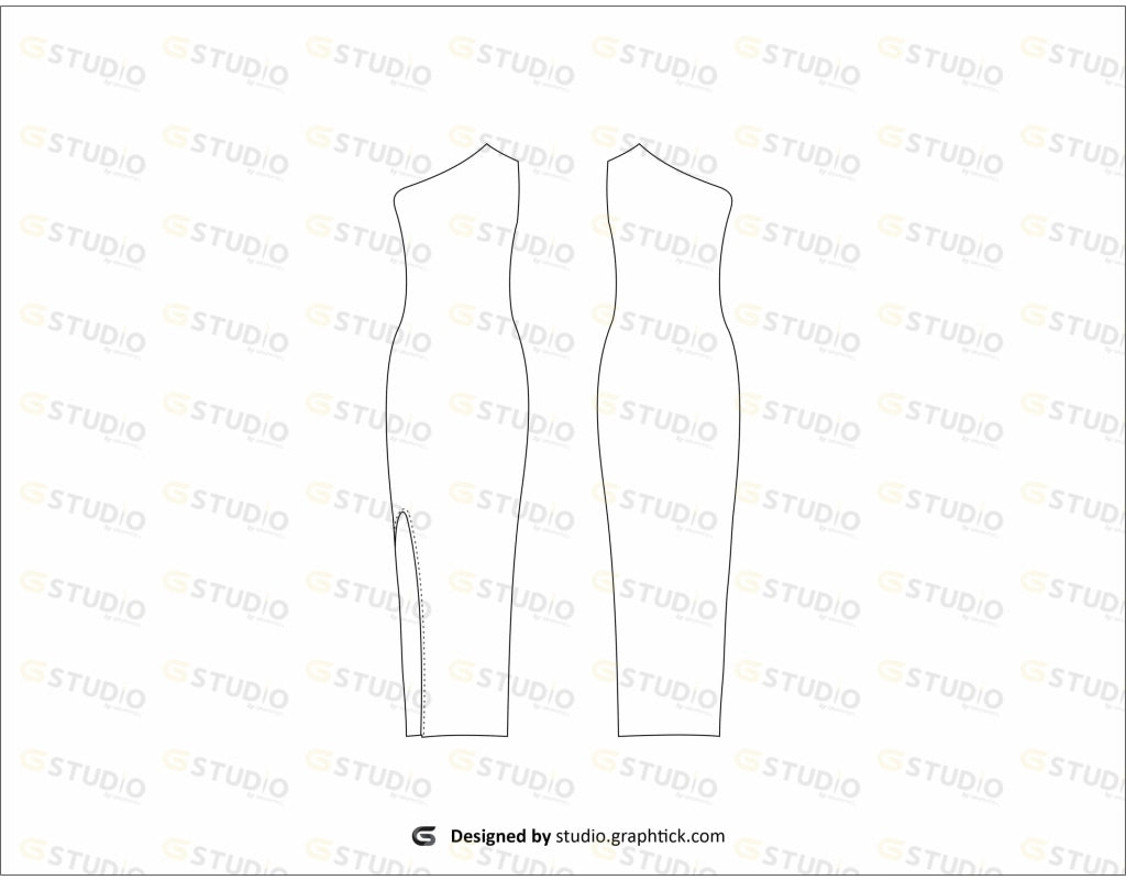 Single Shoulder Dress Flat Sketch Dress
