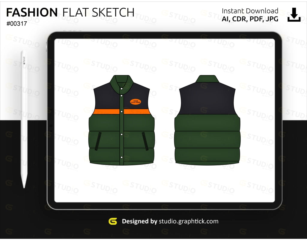 Sleeveless Puffer Vest Flat Sketch