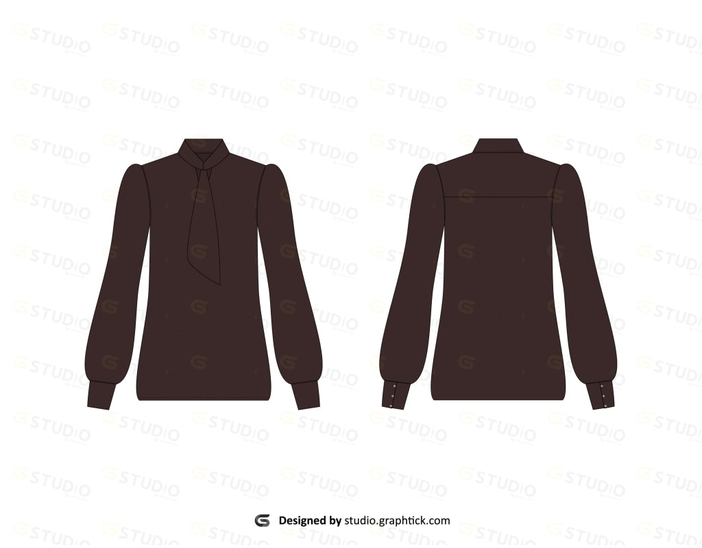 Tie-Neck Jersey Top Flat Sketch Tie Neck Top