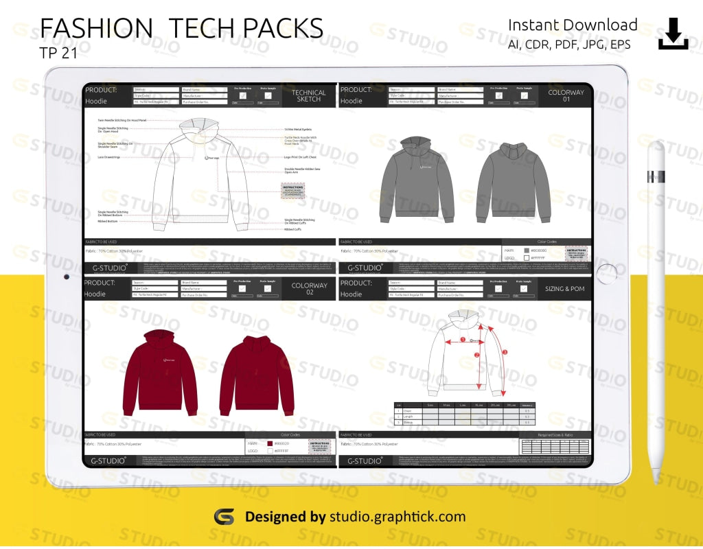 Turtle Neck Hoodie Tech Pack Template