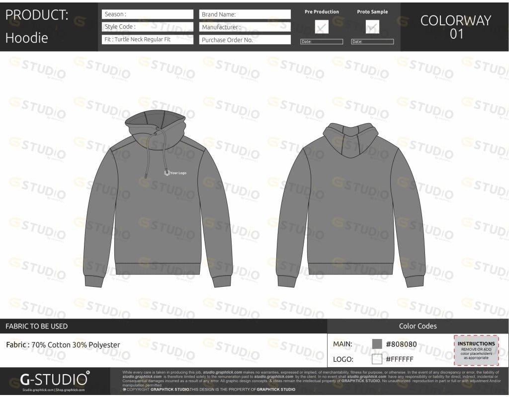 Turtle Neck Hoodie Tech Pack Template
