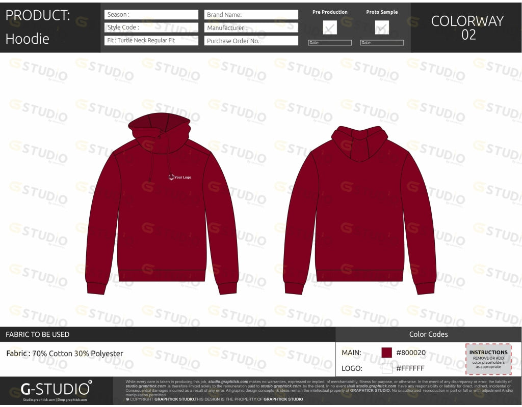 Turtle Neck Hoodie Tech Pack Template
