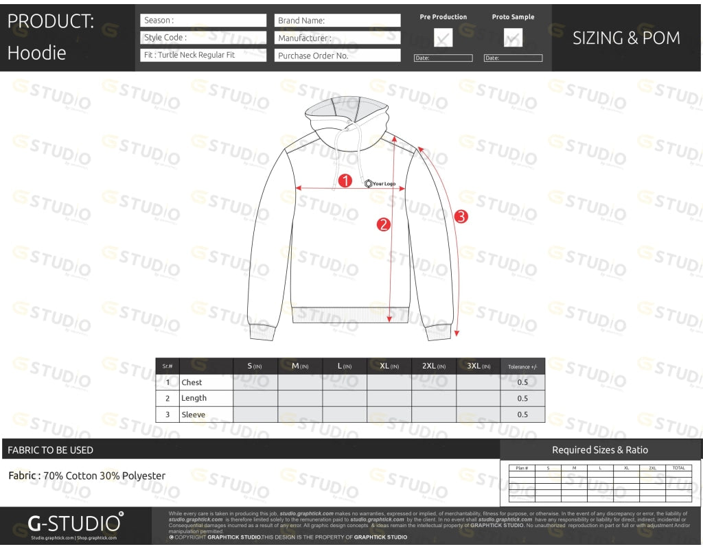 Turtle Neck Hoodie Tech Pack Template