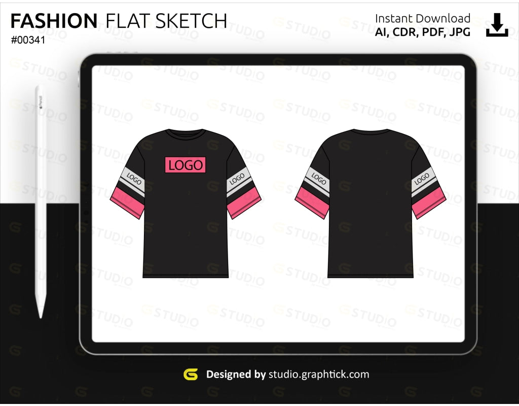 Unisex Drop Shoulder Tee Shirt Flat Sketch