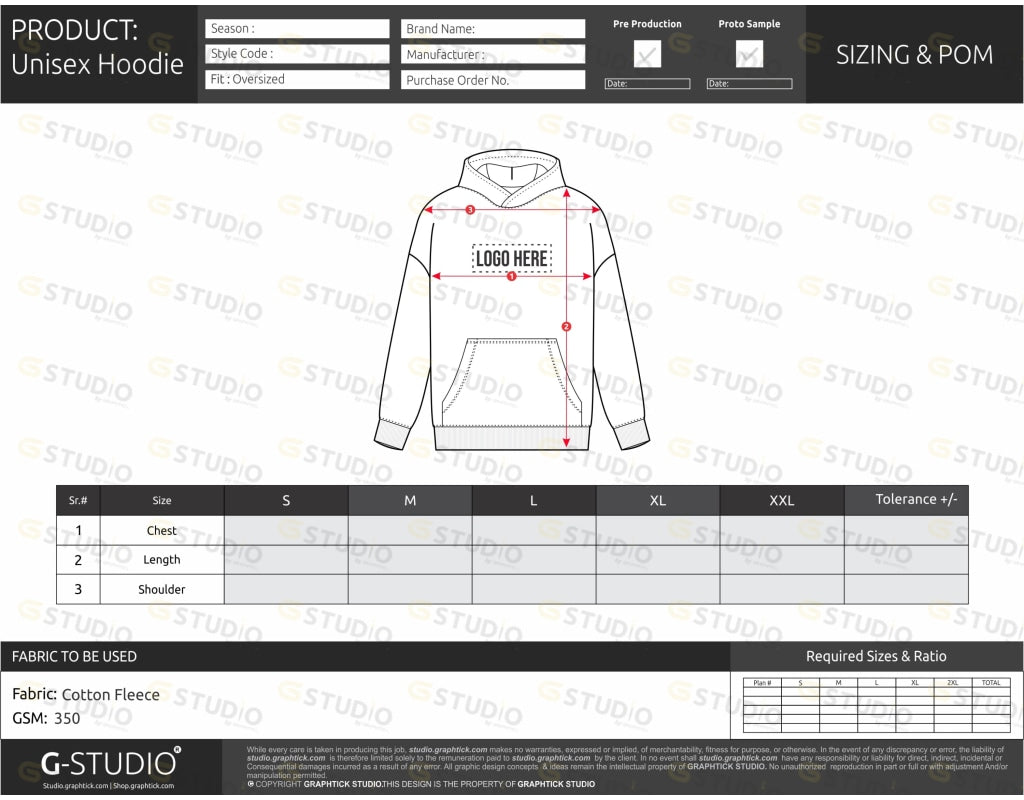 Unisex Pullover Hoodie Tech Pack Template