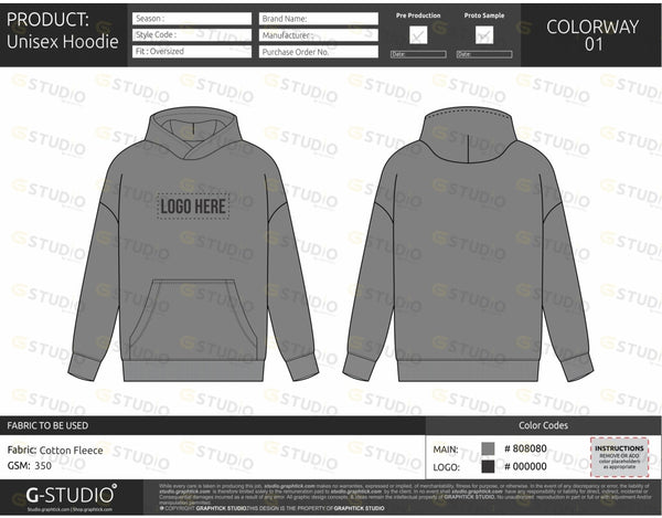 UNISEX PULLOVER HOODIE TECH PACK TEMPLATE shop.graphtick