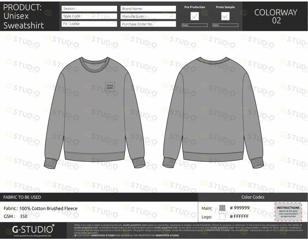 Unisex Sweatshirt Tech Pack Template Unisex Sweatshirt