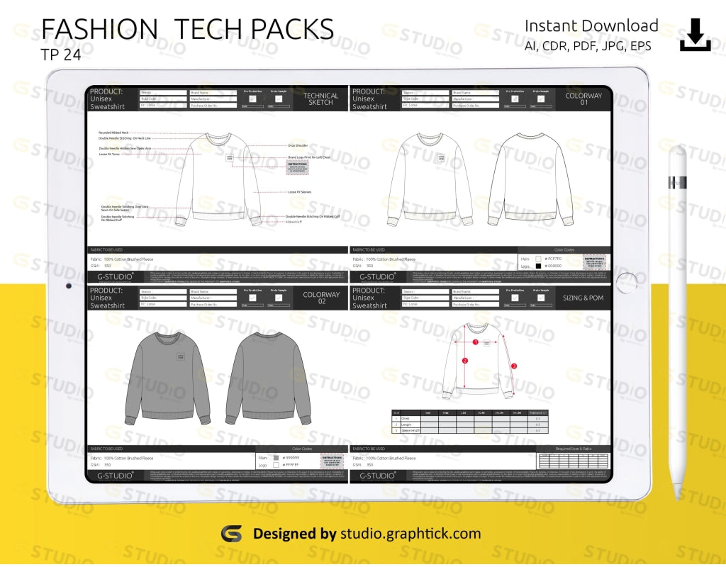 Unisex Sweatshirt Tech Pack Template Unisex Sweatshirt