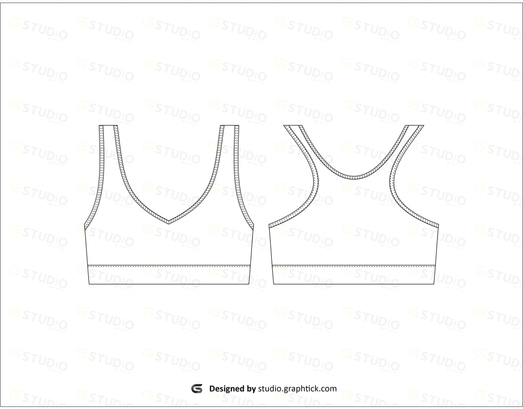 V Neck Sports Bra Flat Sketch