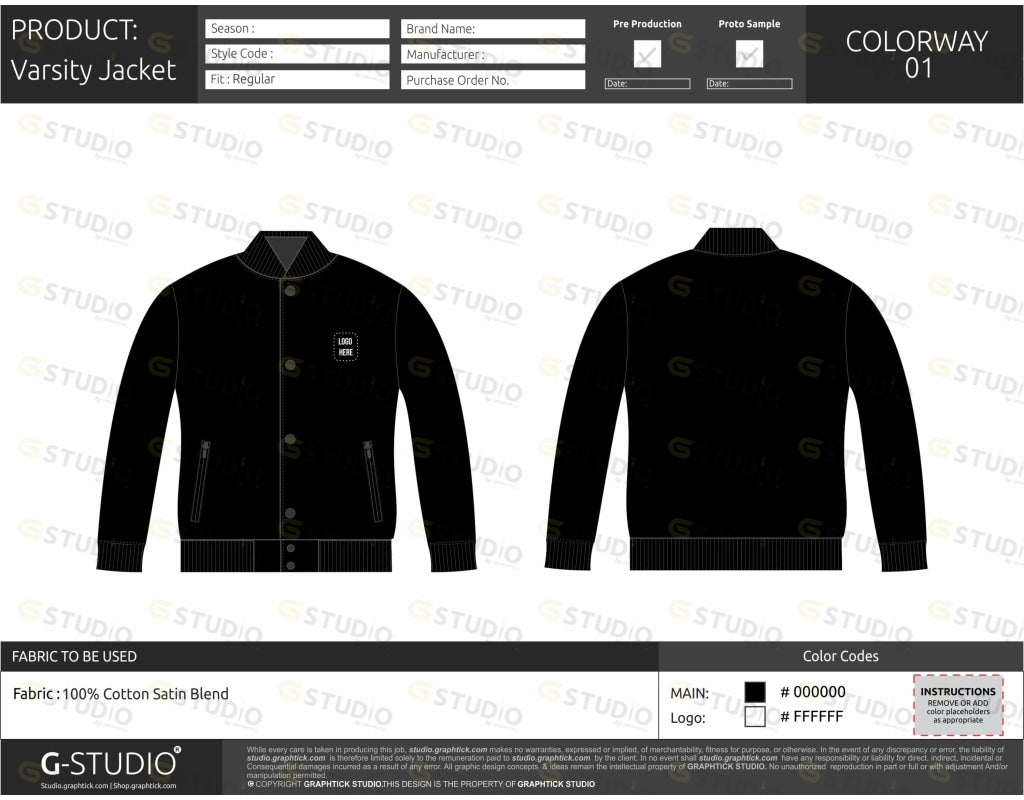 Varsity Jacket Tech Pack Template Varisty