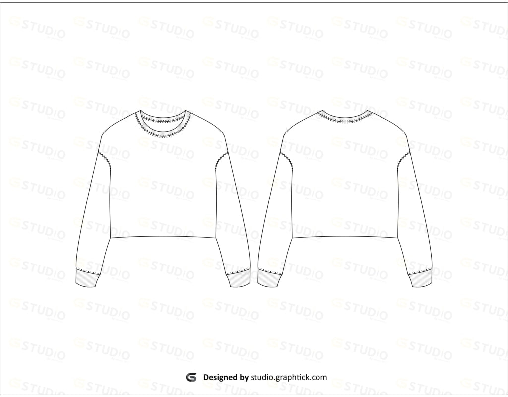 Womens Cropped Drop Shoulder Sweatshirt Flat Sketch