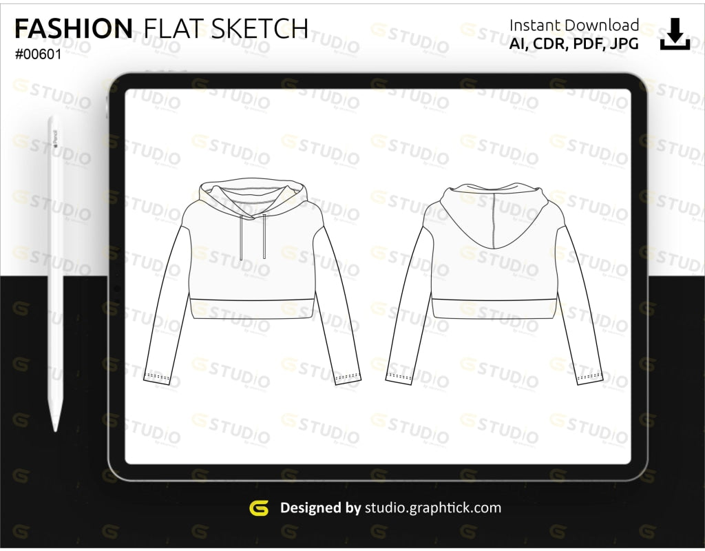 Womens Cropped Hoodie Flat Sketch