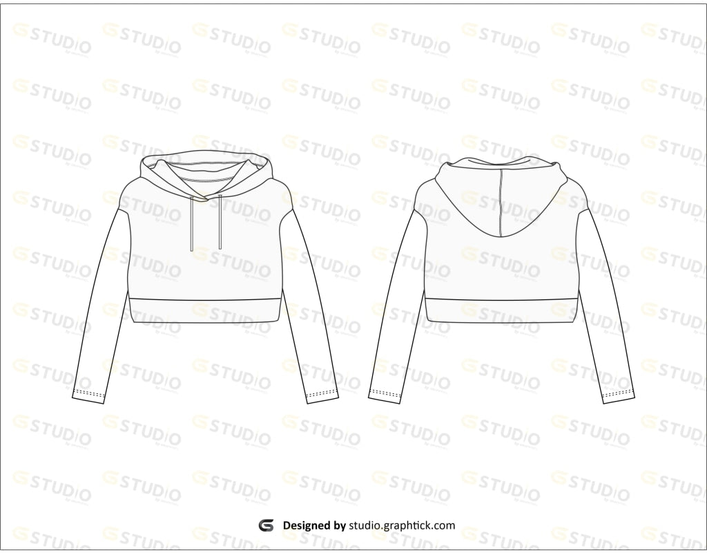Womens Cropped Hoodie Flat Sketch